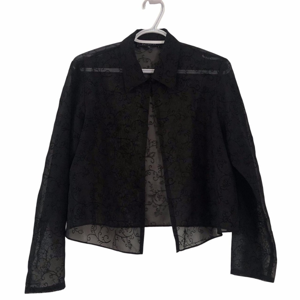 Black mesh cardigan top with floral motif